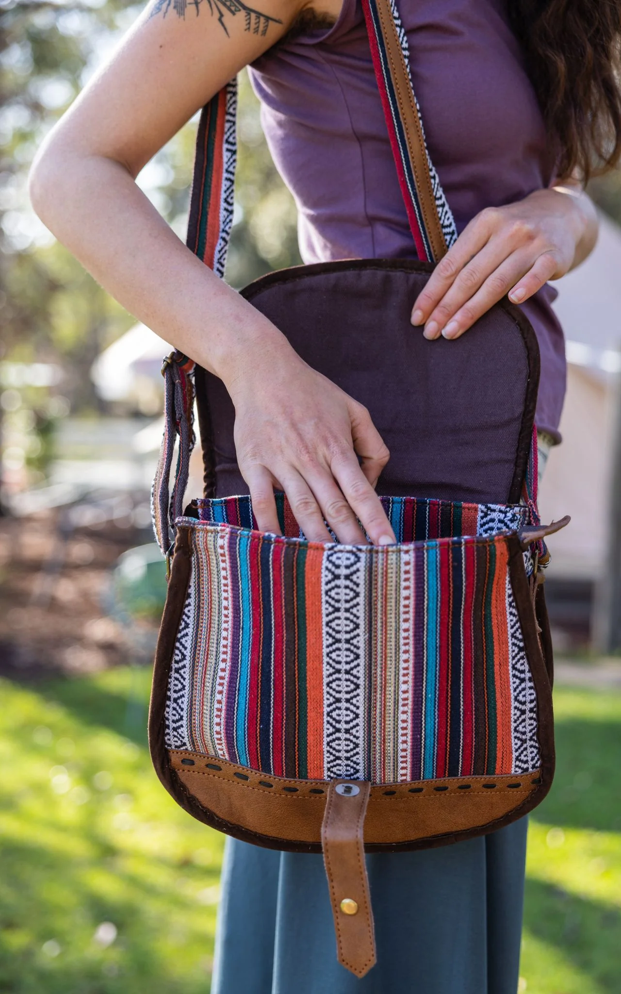 Buffalo Leather & Cotton Bag - Morlaix - Image 2