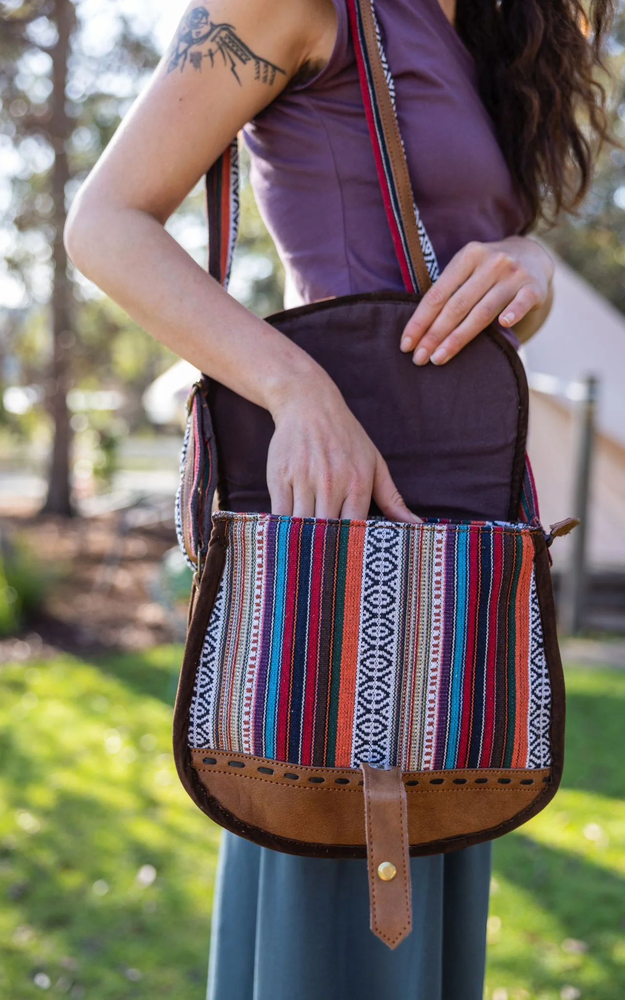 Buffalo Leather & Cotton Bag - Morlaix - Image 3
