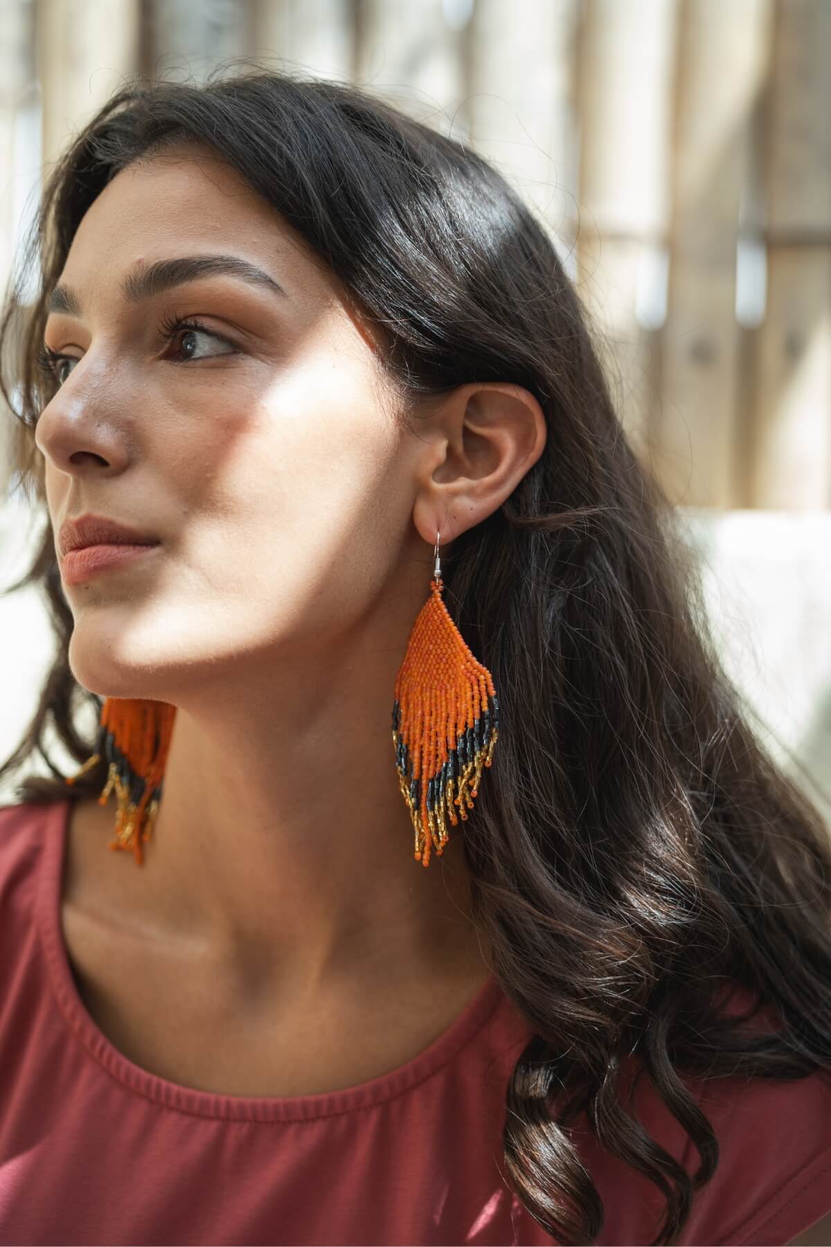 Beaded Earrings - Blood Orange - Image 3