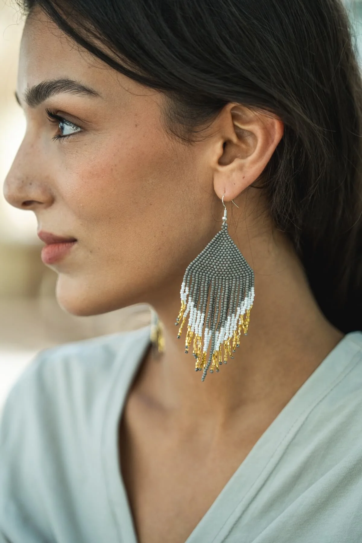 Beaded Earrings - Bluegum Silver - Image 2