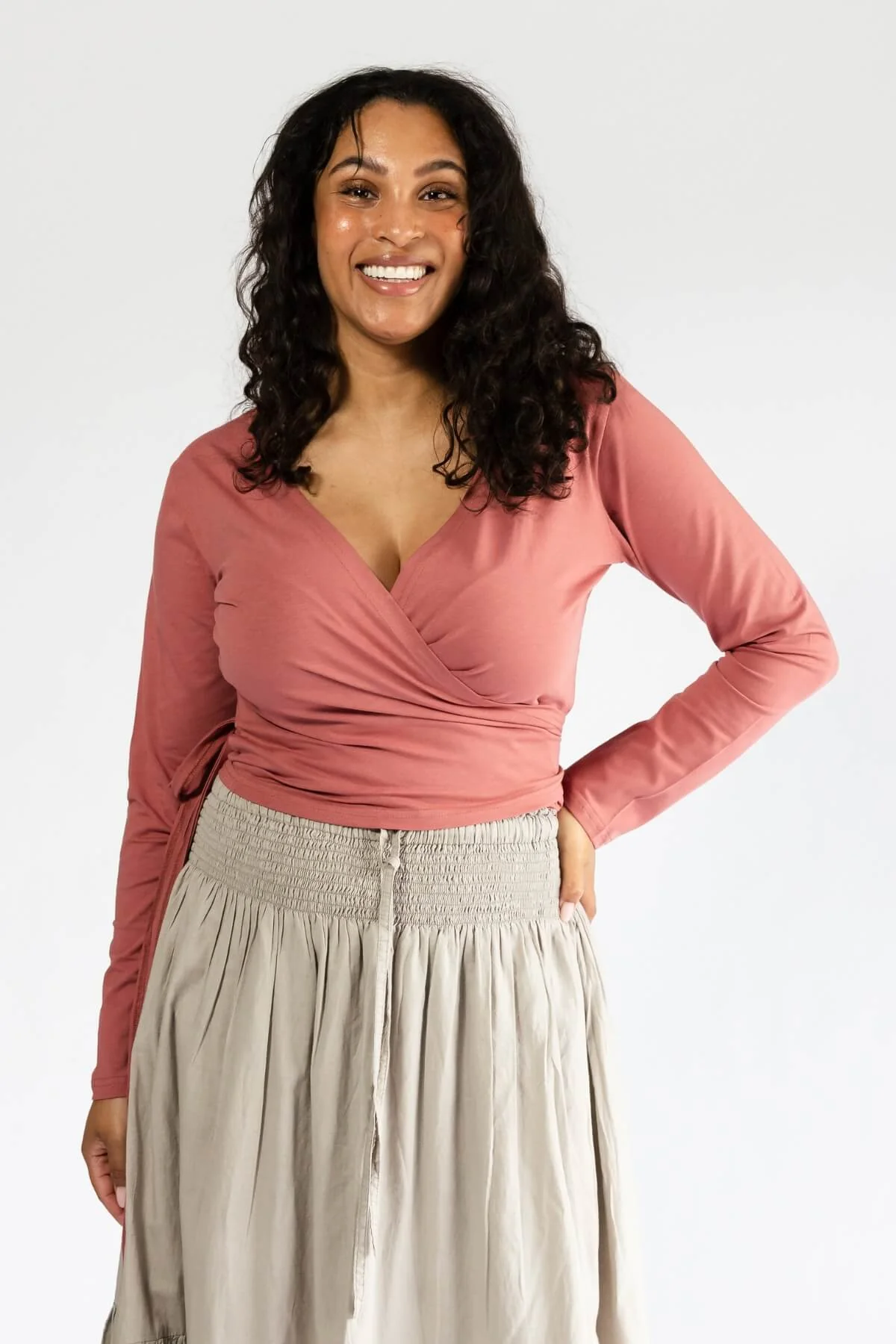 Organic Wrap Top Long Sleeve | Sundae