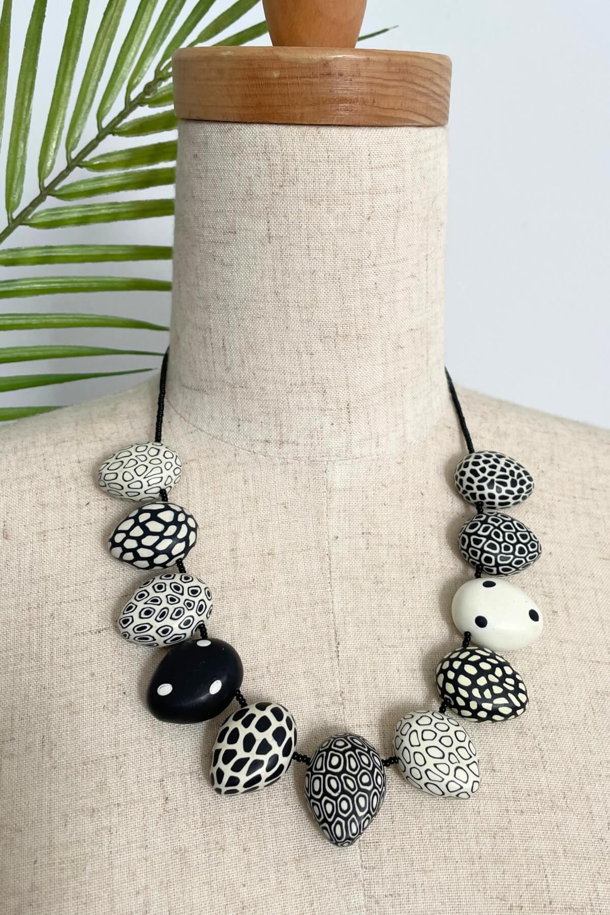 Round Disc Necklace - Black and White