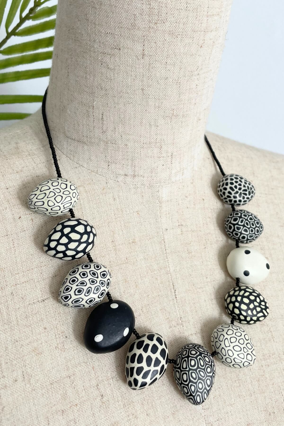 Round Disc Necklace - Black and White - Image 2